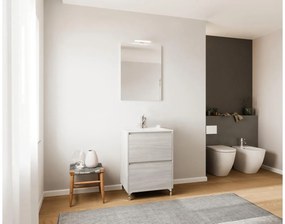 Lisbona 60cm-es 2 fiókos fürdőszobaszekrény szürke tölgy + mosdó