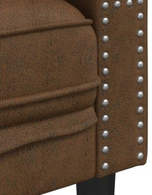 2 részes barna művelúr Chesterfield kanapészett hengerpárnákkal