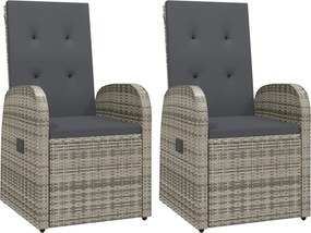 vidaXL 2 db szürke dönthető háttámlás polyrattan kerti szék párnával