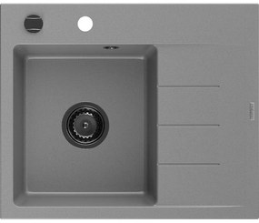 Mexen Ben gránit mosogató 1-medencés csepegtetővel, bal oldali 600 x 500 mm, szürke, fekete szifon - 6522605000-71-B