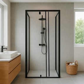 Flexi falsíkra szerelhető szögletes zuhanykabin 80x80 cm zuhanytálca nélkül fekete