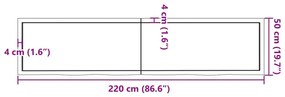 világosbarna kezelt tömör tölgyfa asztallap 220x50x(2-6) cm