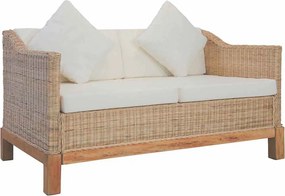 vidaXL 2 személyes természetes rattan kanapé párnával