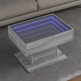 Szürke sonoma szerelt fa dohányzóasztal LED-del 70 x 50 x 45 cm