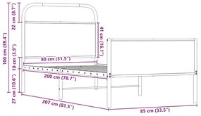 ágykeret matrac nélkül 80x200 cm sonoma tölgyfa műfa