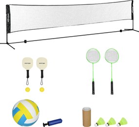 SPORTNOW Teljes szett tollaslabdához, pickleballhoz és röplabdához, 3 az 1-ben, kültéri sportjátékok állítható hálómagassággal 107-155 cm | Aosom