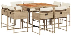 vidaXL 9 részes bézs polyrattan kerti étkezőgarnitúra párnákkal