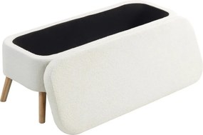 Tárolópad, pad 65 literes tárolóhellyel, kaucsukfa, 120 x 42 x 45 cm, krémfehér