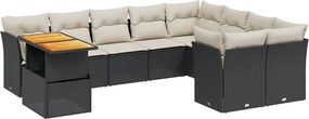 vidaXL 10 részes fekete polyrattan kerti ülőgarnitúra párnákkal