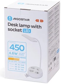 Aigostar - LED fényerőszabályozható asztali lámpa aljzatokkal és USB-vel LED/4,6W/230V fehér