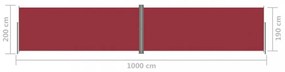 piros behúzható oldalsó napellenző 200 x 1000 cm
