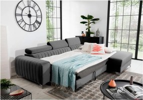 Sötétszürke bársony kinyitható-tárolóhelyes sarokkanapé (jobb oldali-heverő résszel) Grayson – ELTAP