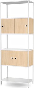 Iratrendező polc zárható szekrénnyel, irodai, nyitott polcok, fém fehér/sonoma tölgy, 800x2200x400 mm: ARIEL Eco Design
