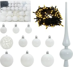 vidaXL Karácsonyi Díszgömb Készlet 150 LED-del 61 pcs Fehér Műanyag