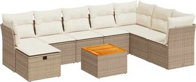 vidaXL 9 részes bézs polyrattan kerti ülőgarnitúra párnákkal