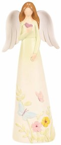 Dekorációs figura virágos angyal, sárga, 9 x 6 x21, polirezín