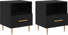 vidaXL Éjjeli asztal fiókkal 2 pcs Fekete 40 x 35 x 47,5 cm Faanyag