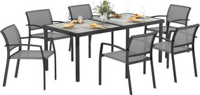 Outsunny 7 Részes Étkezőcsoport 6 Személy Részére Étkező Asztallal és 6 Összecsukható Székkel, Acélvázas Konyhai Bútor Teraszra, Erkélyre | Aosom