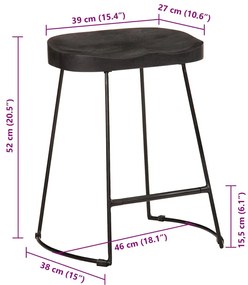 bárszékek 2 db Fekete 46x38x52 cm tömör fa Mango