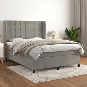 Világosszürke bársony rugós ágy matraccal 140x190 cm