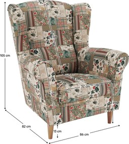 Füles fotel, szövet patchwork viorica 1, CHARLOT