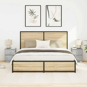 2 db betonszürke éjjeliszekrény LED-fényekkel 38x34x50 cm