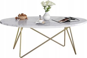 Dohányzóasztal nappaliba, ovális, 120 x 60 x 41cm, fehér márvány utánzat