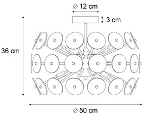 Art Deco mennyezeti lámpa fekete, borostyán és füst színű üveggel - Atomic