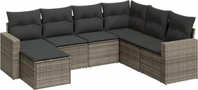 vidaXL 7 részes szürke polyrattan kerti ülőgarnitúra párnákkal