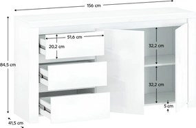 Komód 2D3S, fehér fényes, LINDY