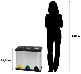 Matt ezüstszínű acél szelektív pedálos szemetes 3x20 l Tri Selectif – MSV