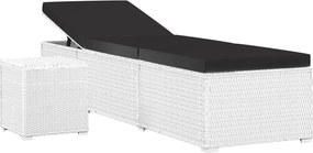 vidaXL fehér polyrattan napozóágy párnával és teázóasztallal