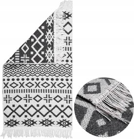 Kilim Boho Szőnyeg Szürke Fehér Szőtt Rojtos Divatos Kétoldalas 50x80CM