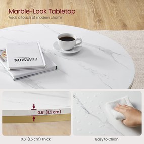Kerek műmárvány nappali asztal tárolós polccal, modern stílusban, 80 cm átmérő