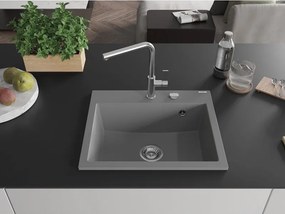 Mexen Oscar 1 rekeszes gránit mosogató 580 x 490 mm, szürke, króm szifon - 6519581000-71