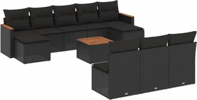 vidaXL 11 részes fekete polyrattan kerti ülőgarnitúra párnákkal