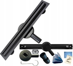 Lineáris lefolyó Keskeny 80 cm Fekete rozsdamentes acél forgó szifon