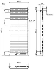 Fürdőszobai létra típusú törölközőszárító termosztáttal LARGO 541W/230V 120,6 cm IP44 fekete jobb oldali