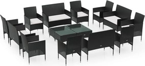 vidaXL 16 részes fekete polyrattan kerti ülőgarnitúra párnákkal