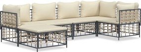 vidaXL 6 részes antracitszürke polyrattan kerti ülőgarnitúra párnákkal