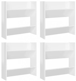 4 db magasfényű fehér szerelt fa fali cipősszekrény 60x18x60 cm