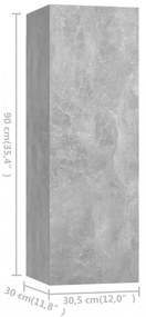 4 db betonszürke szerelt fa TV-szekrény 30,5 x 30 x 90 cm