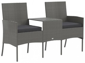 kétszemélyes antracitszürke polyrattan kanapé teázóasztallal