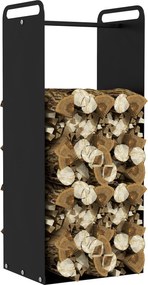 Outsunny Tűzifa Tartó 37 x 30 x 90 cm Tűzifa Tároló Fogantyúkkal, Kültéri és Beltéri Használatra, 30 kg-ig, Acél, Fekete | Aosom