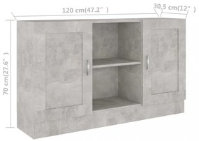 betonszürke szerelt fa tálalószekrény 120 x 30,5 x 70 cm