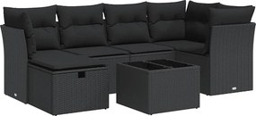 vidaXL 7 részes fekete polyrattan kerti ülőgarnitúra párnával