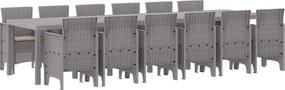 vidaXL Kert étkező szett 13 pcs Világosszürke Polt rattan