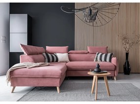 Világos rózsaszín bársony kinyitható sarokkanapé (bal oldali) Sweet Harmony – Miuform