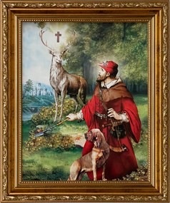 Vászonkép 31x26 Szent Hubert A Vadászok Védőszentje Arany Díszített Keret