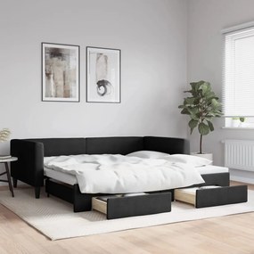 fekete kihúzható szövet heverő fiókokkal 100 x 200 cm